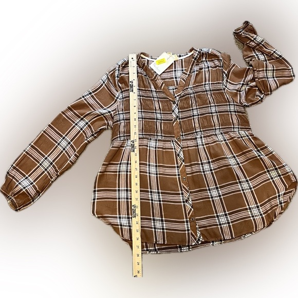 Westbound Brown Tartan Plaid Button Front Top size XL - Picture 5 of 12